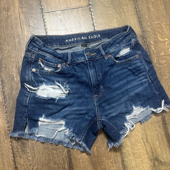 Lot of 2 American Eagle & Abercrombie Blue Denim Distressed Shorts (0/00) W27 - Picture 2 of 10